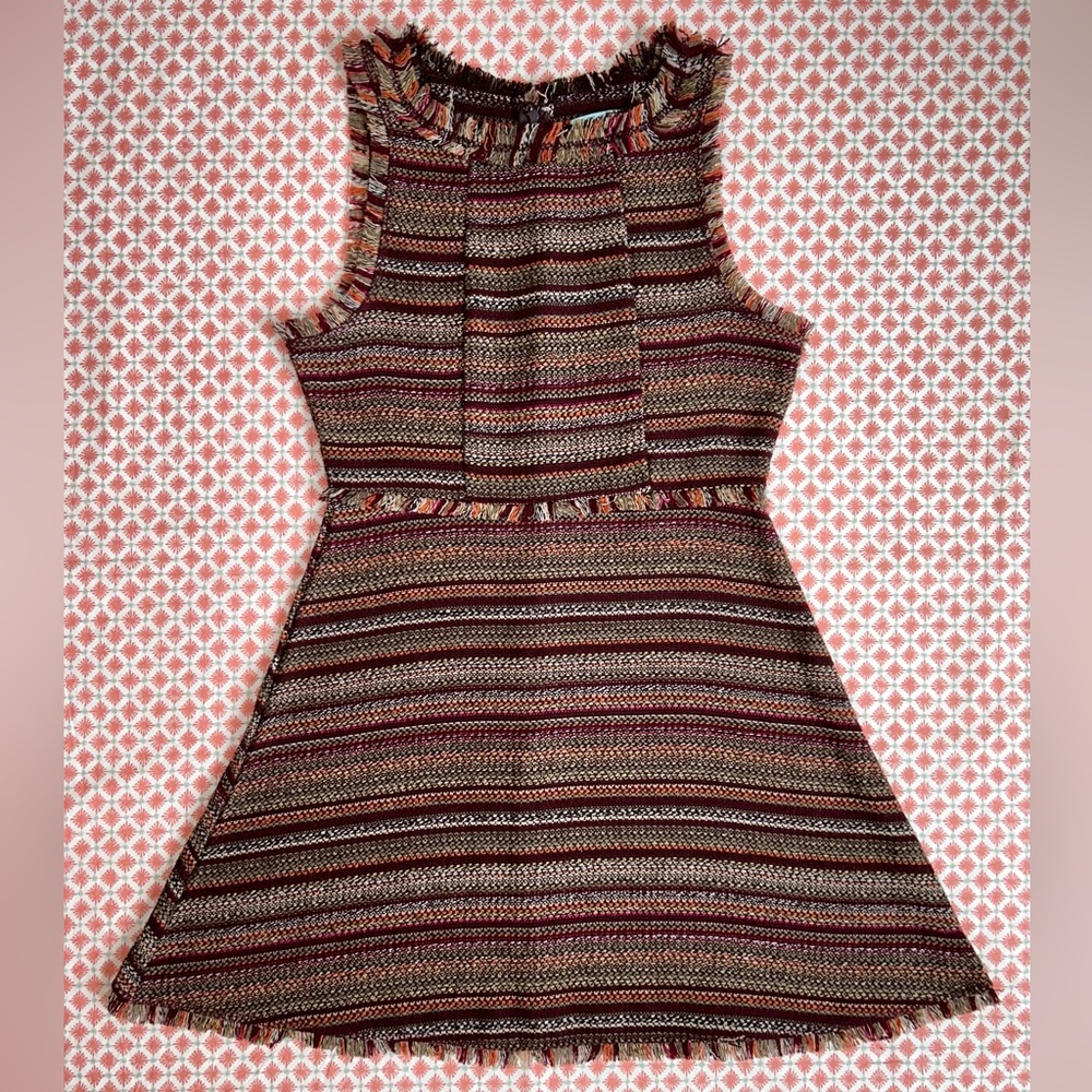 She & Sky retro brown tweed twill boho bohemian dress juniors size medium - Picture 2 of 16